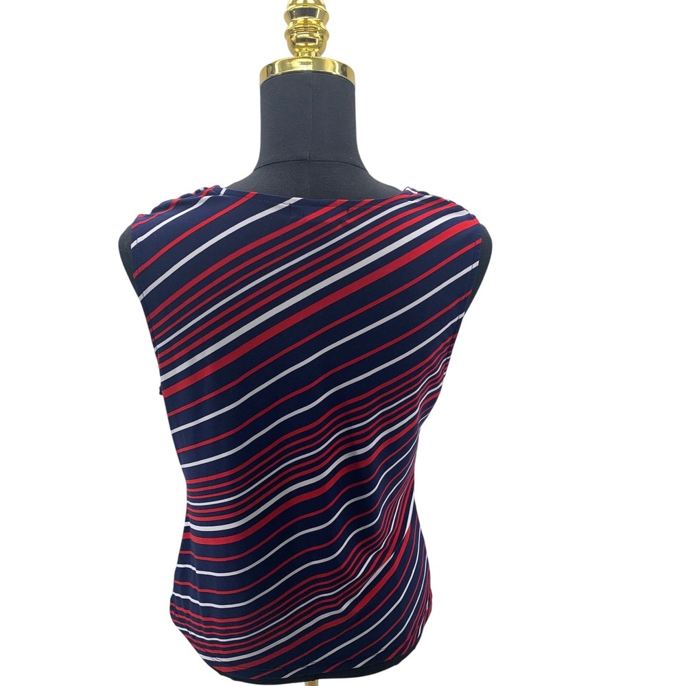 Chaps Womens Large Navy Blue Red White Striped Cowl Neck Sleeveless Top Blouse - Picture 3 of 4
